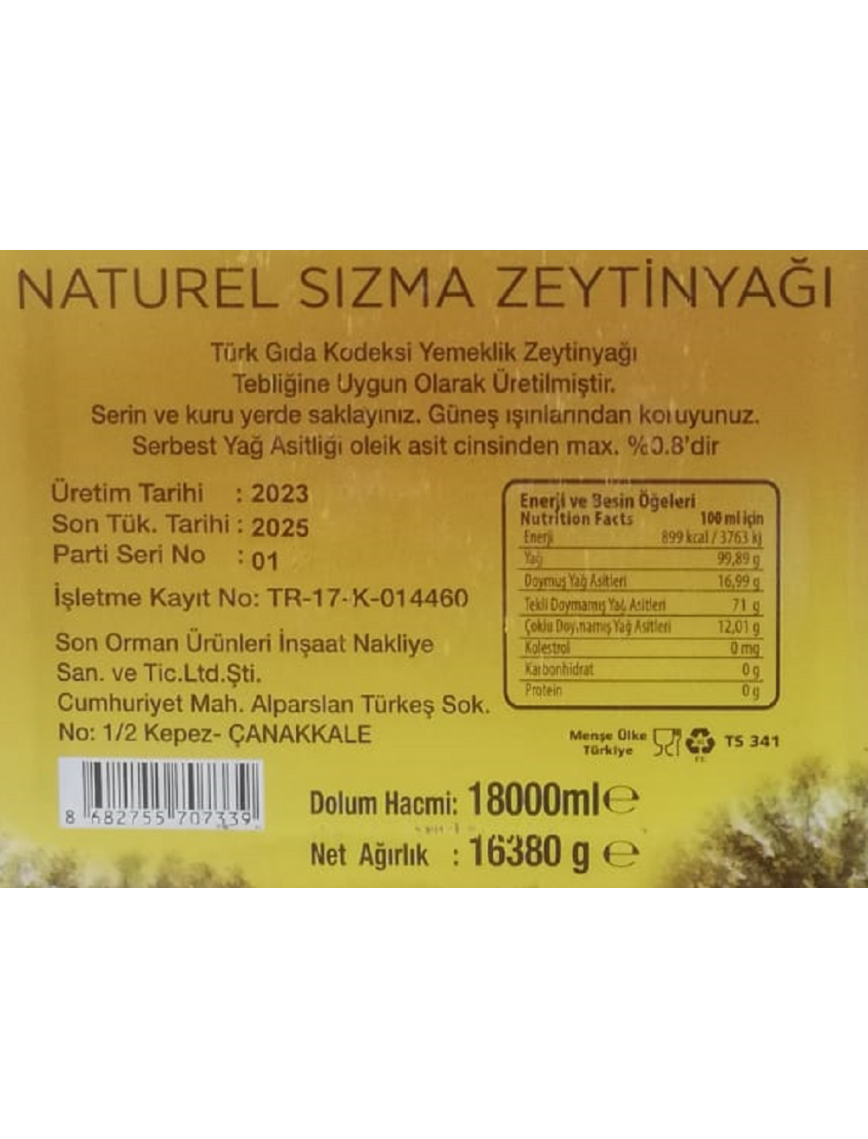 Zeytinyağı 18 lt. (Naturel & Soğuk Sıkım Taş Baskı) Zeytinyağı 18 lt. (Naturel & Soğuk Sıkım Taş Baskı)