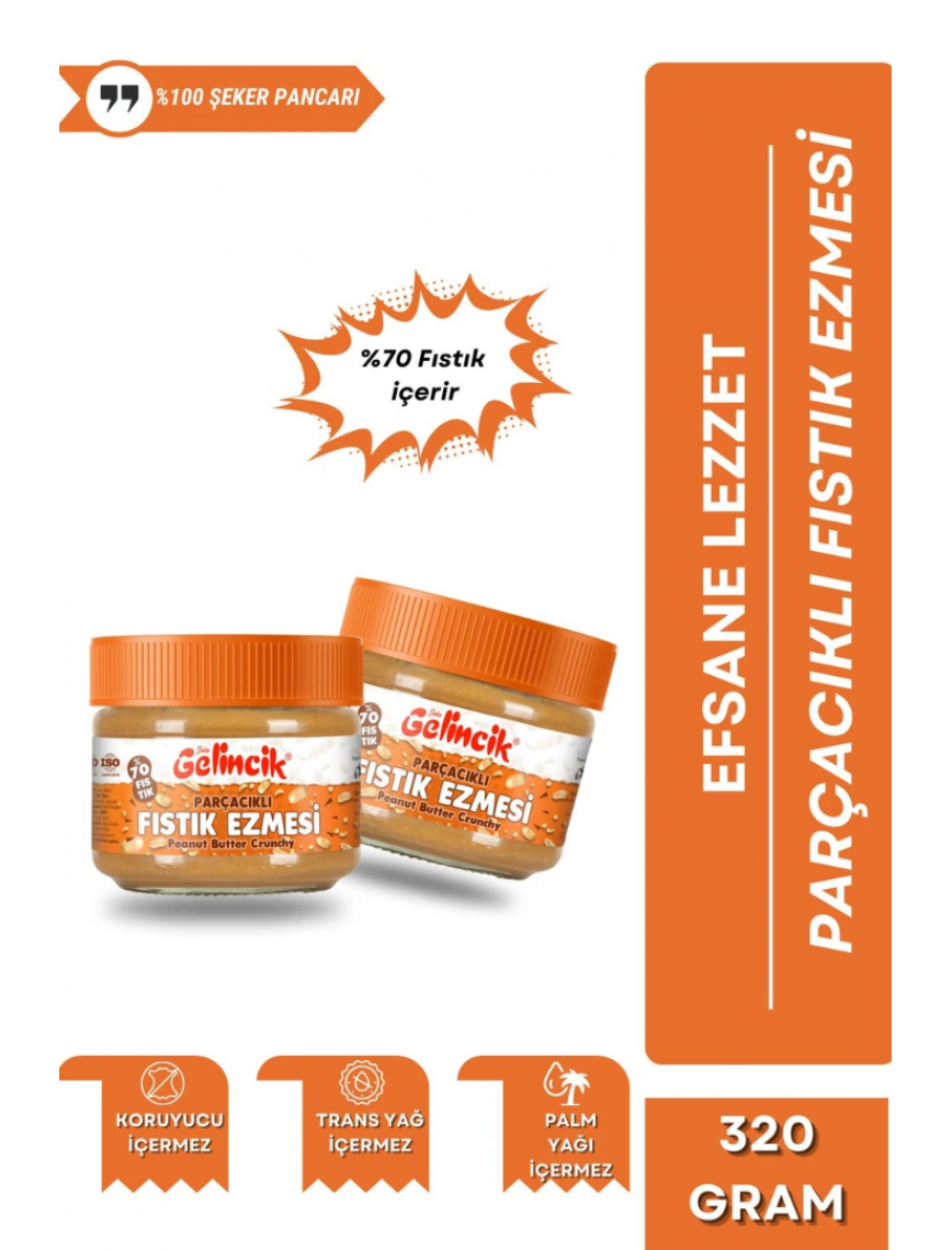 Fıstık Ezmesi (Parçacıklı, Şekerli %70) 320 gr.