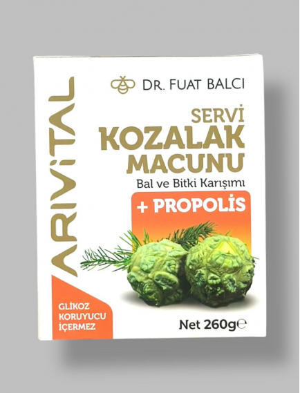Servi Kozalak Macunu (Bal ve Bitki Karışımı + Propolis) 260 gr. Servi Kozalak Macunu (Bal ve Bitki Karışımı + Propolis) 260 gr.