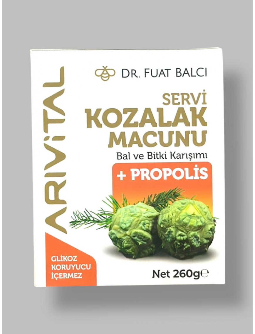 Servi Kozalak Macunu (Bal ve Bitki Karışımı + Propolis) 260 gr. Servi Kozalak Macunu (Bal ve Bitki Karışımı + Propolis) 260 gr.